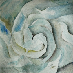 white flower in blue, watercolor